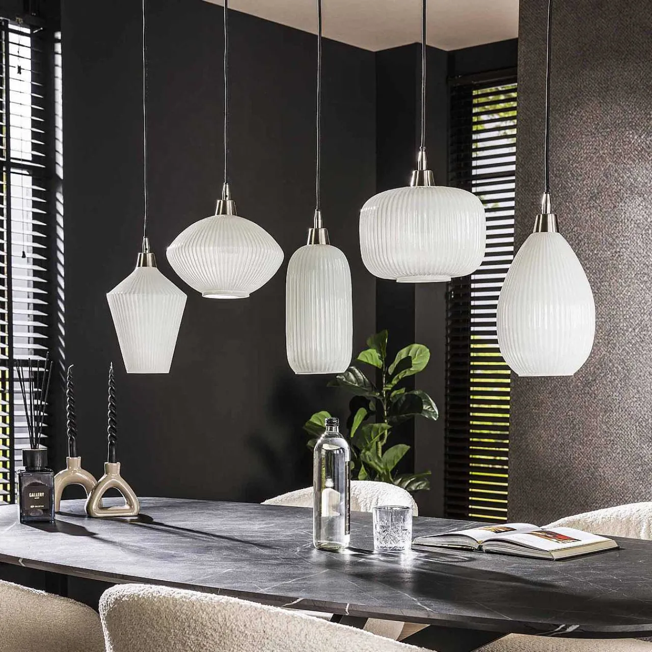 mutoni industrial Hangelampe Stripe Mix Weissglas 5L> Hängeleuchten