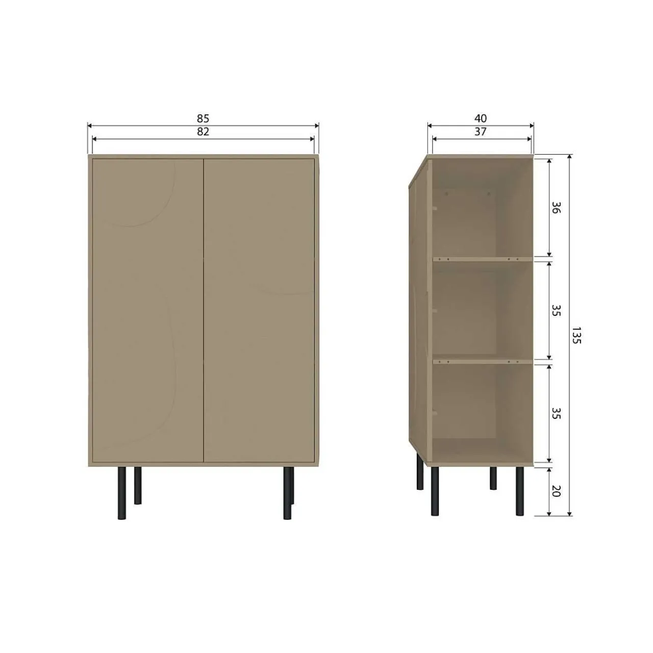 mutoni living Highboard Cadiz Kiefer Mud Melange 135X85> Highboards