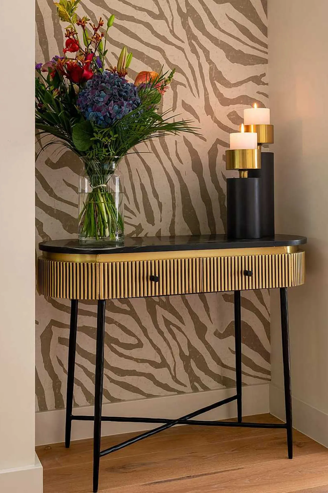 Richmond Interiors Konsolentisch Ironville Marmor Gold 100> Konsolentische