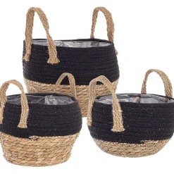 mutoni lifestyle Korb Aletha Schwarz Natur Rund (3Er-Set)><noscript><img width=