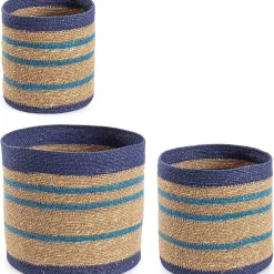 mutoni lifestyle Korb Ylenia Hoch Rund Natur-Blau (3Er-Set)> Boxen & Körbe