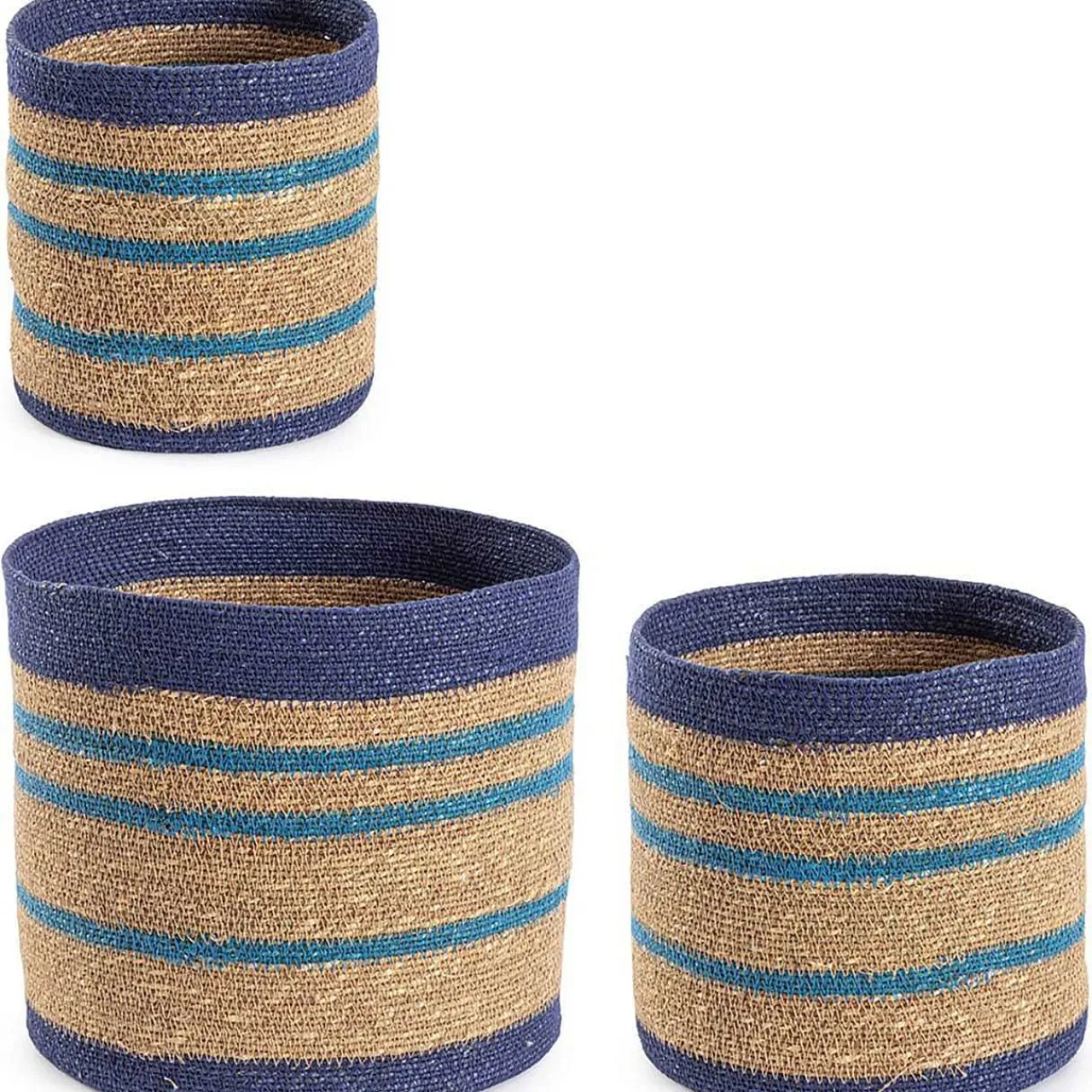 mutoni lifestyle Korb Ylenia Hoch Rund Natur-Blau (3Er-Set)> Boxen & Körbe