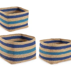 mutoni lifestyle Korb Ylenia Natur-Blau (3Er-Set)> Boxen & Körbe