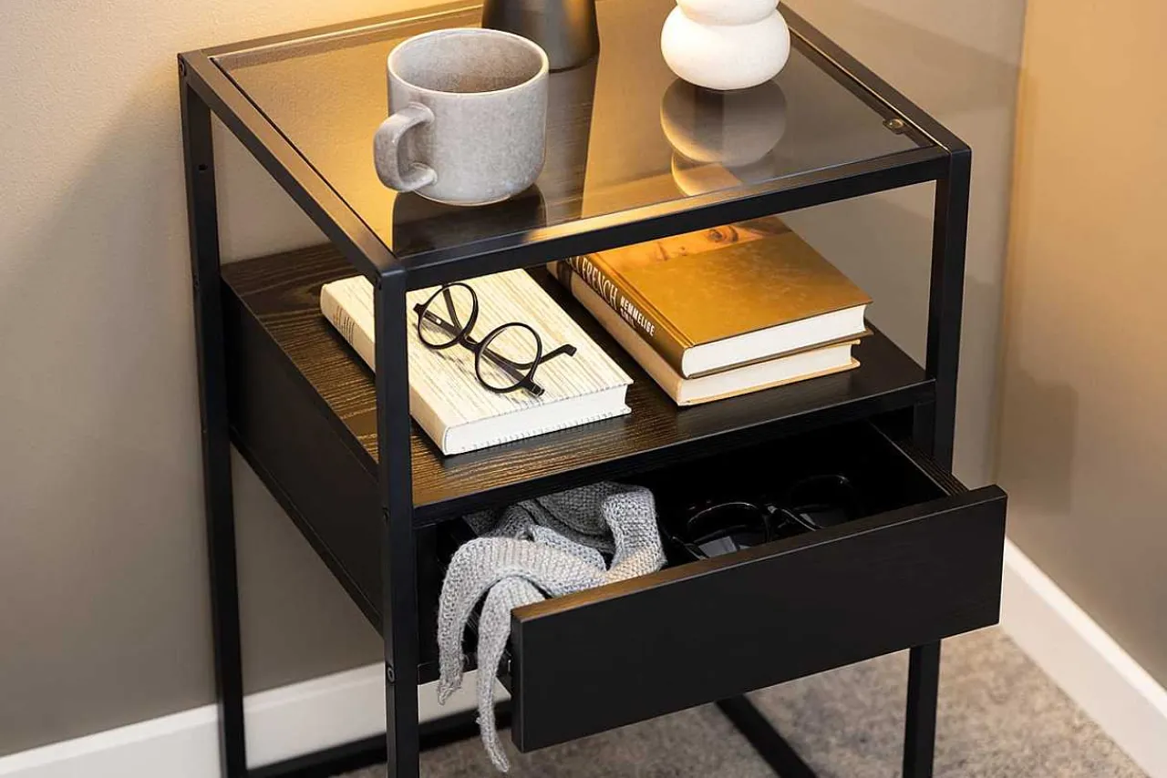 mutoni scandi Nachttisch Randall Glas Schwarz 40X35> Schlafzimmer