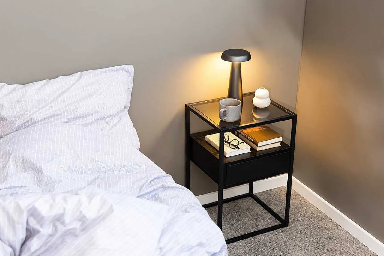 mutoni scandi Nachttisch Randall Glas Schwarz 40X35> Schlafzimmer