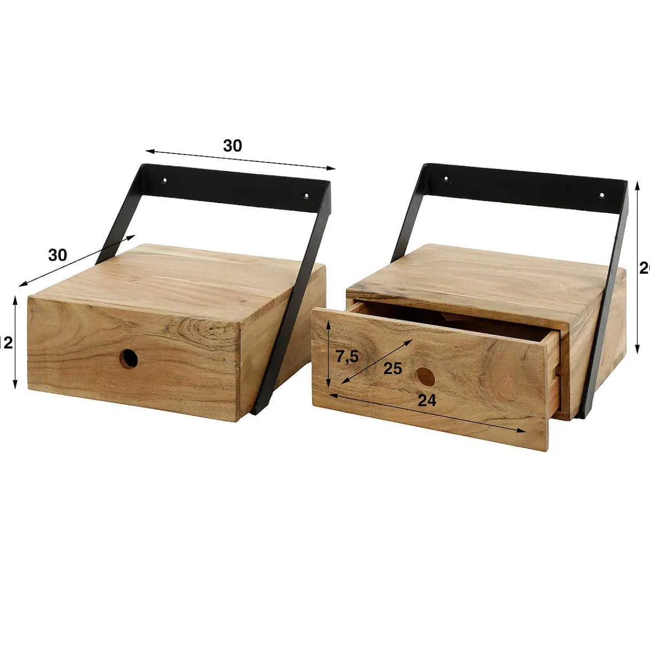 mutoni industrial Nachttisch Strip Akazie Natur (2Er-Set)> Schlafzimmer