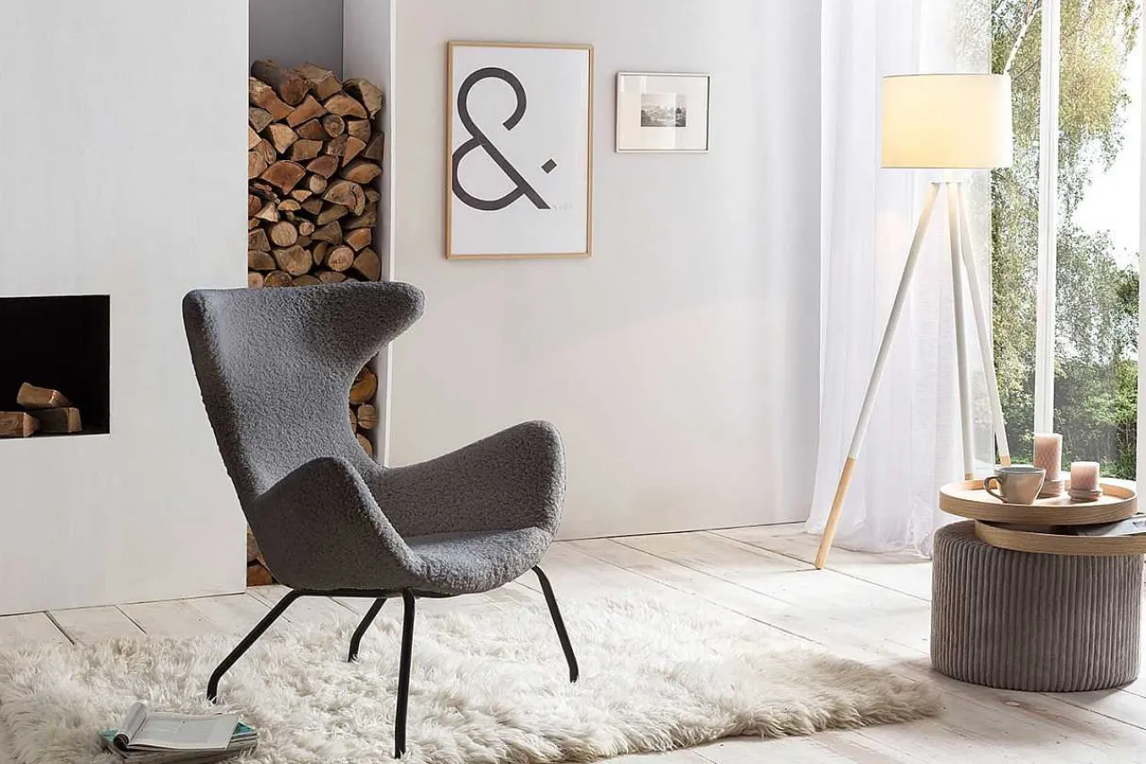 mutoni casual Relaxsessel Teddyfell Grau> Ohrensessel