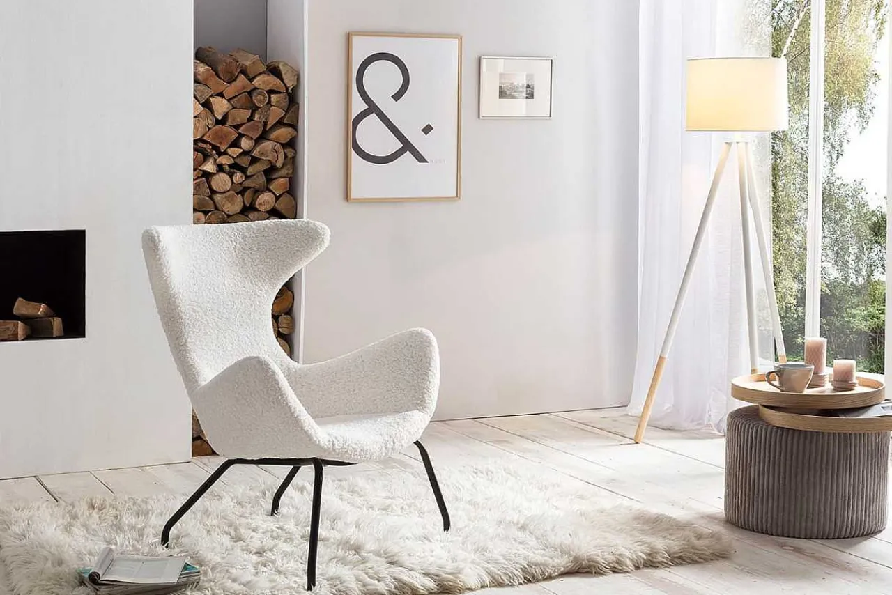 mutoni casual Relaxsessel Teddyfell Weiss> Ohrensessel