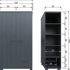 mutoni living Schrank Dennis Mit Schubladen Ledergriffe Kiefer Stahlgrau> Kleiderschränke