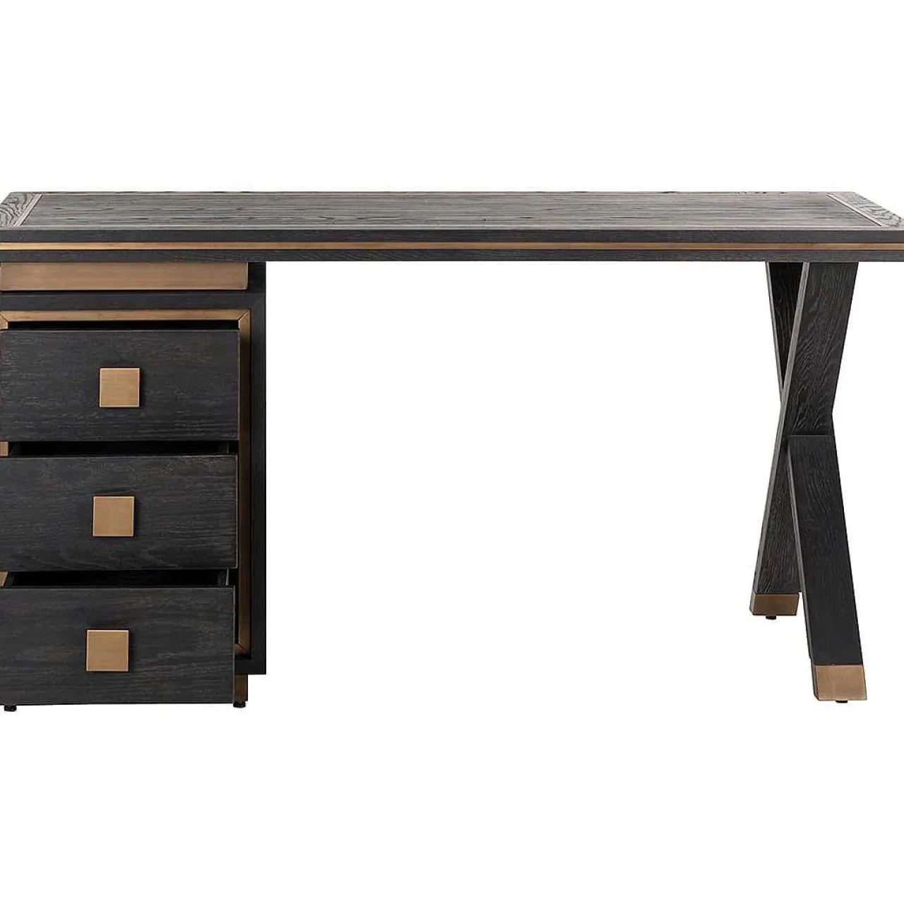 Richmond Interiors Schreibtisch Hunter Schwarz Gold Geburstet 150> Bürotische