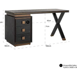 Richmond Interiors Schreibtisch Hunter Schwarz Gold Geburstet 150><noscript><img width=