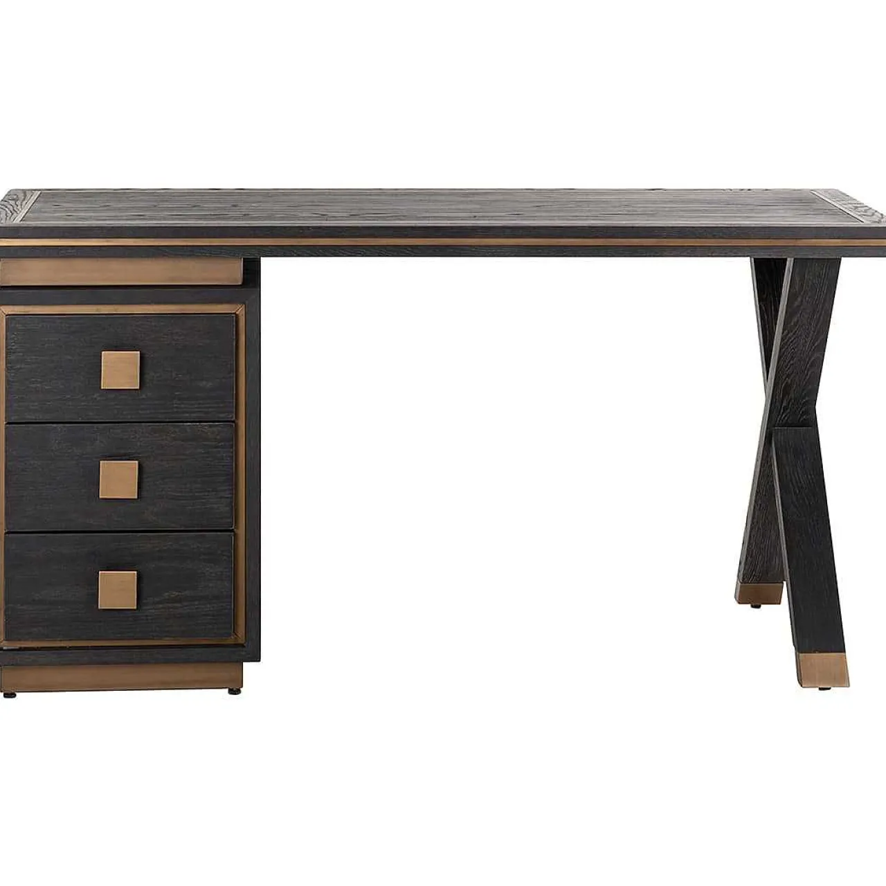 Richmond Interiors Schreibtisch Hunter Schwarz Gold Geburstet 150> Bürotische