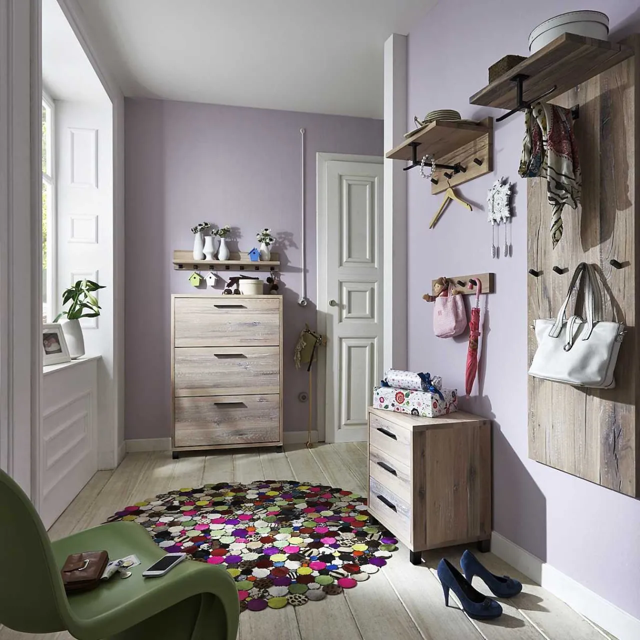 mutoni exquisite Schuhschrank Roskilde 3Er Schmal Balkeneiche Massiv> Schuhschränke