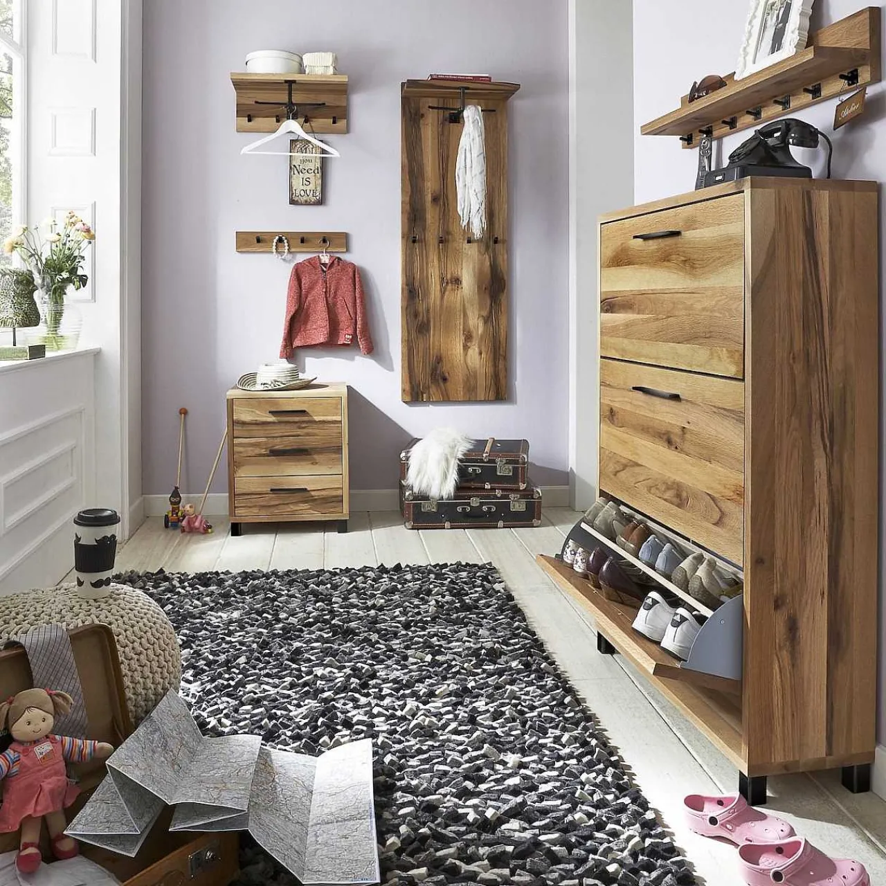 mutoni exquisite Schuhschrank Roskilde 3Er Schmal Balkeneiche Massiv> Schuhschränke