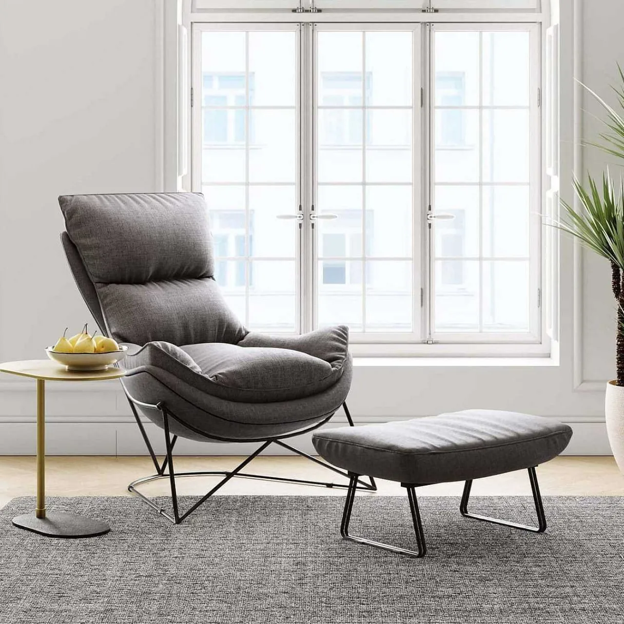 KARE Design Sessel Mit Hocker Snuggle Grau (2-Tlg)> Relaxsessel