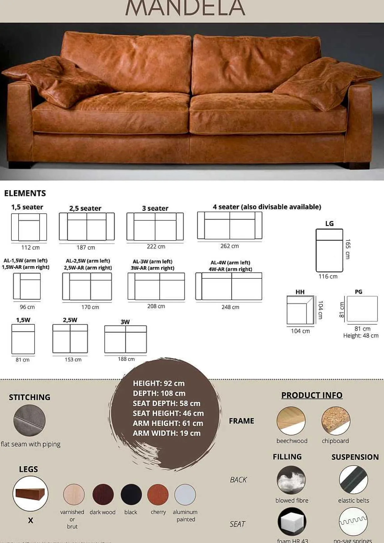 mutoni original Sofa Mandela 3-Sitzer Leder Lontra (S-Africa)> Sofas