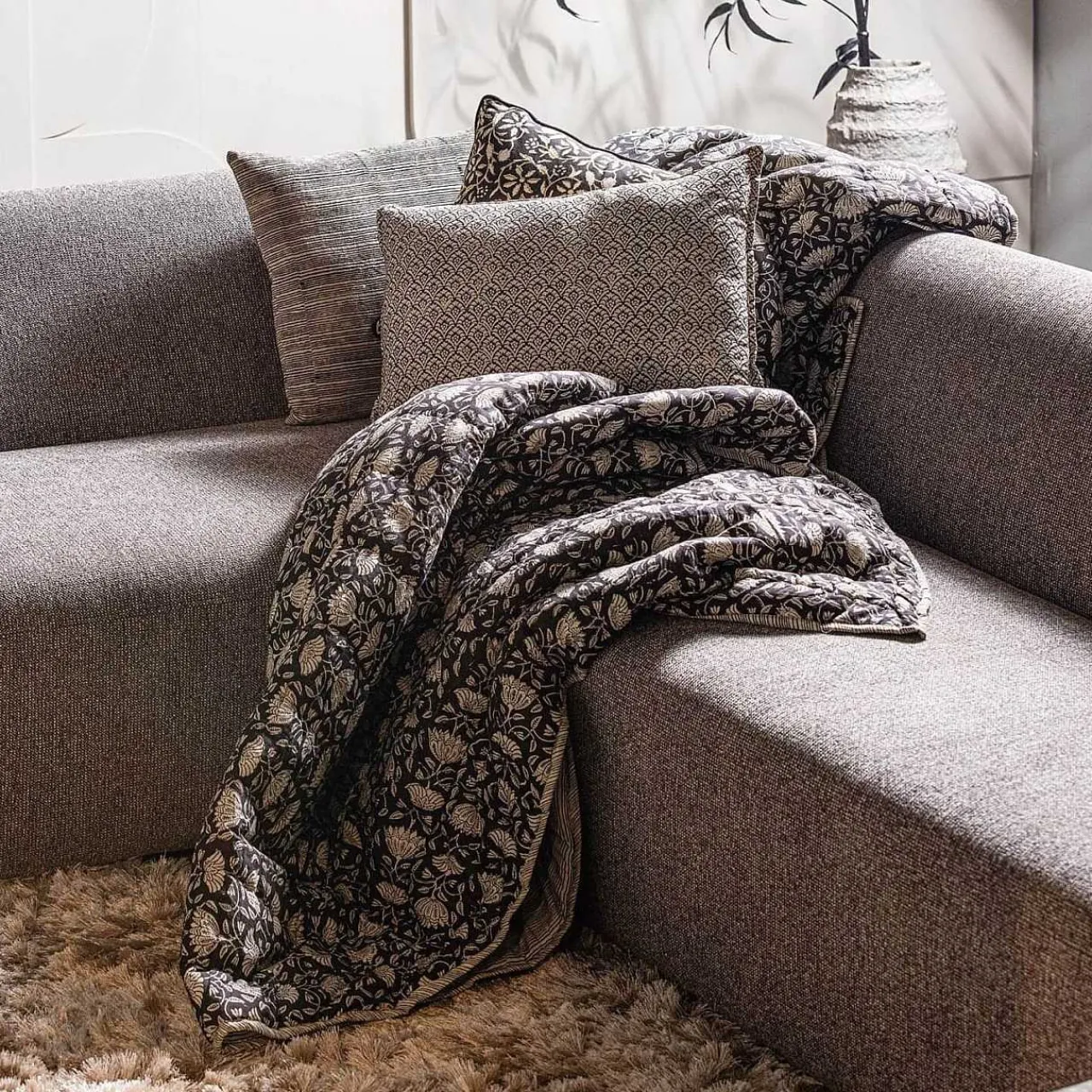mutoni living Steppdecke Blend Schwarz/Offwhite 220X265> Tagesdecken & Plaids