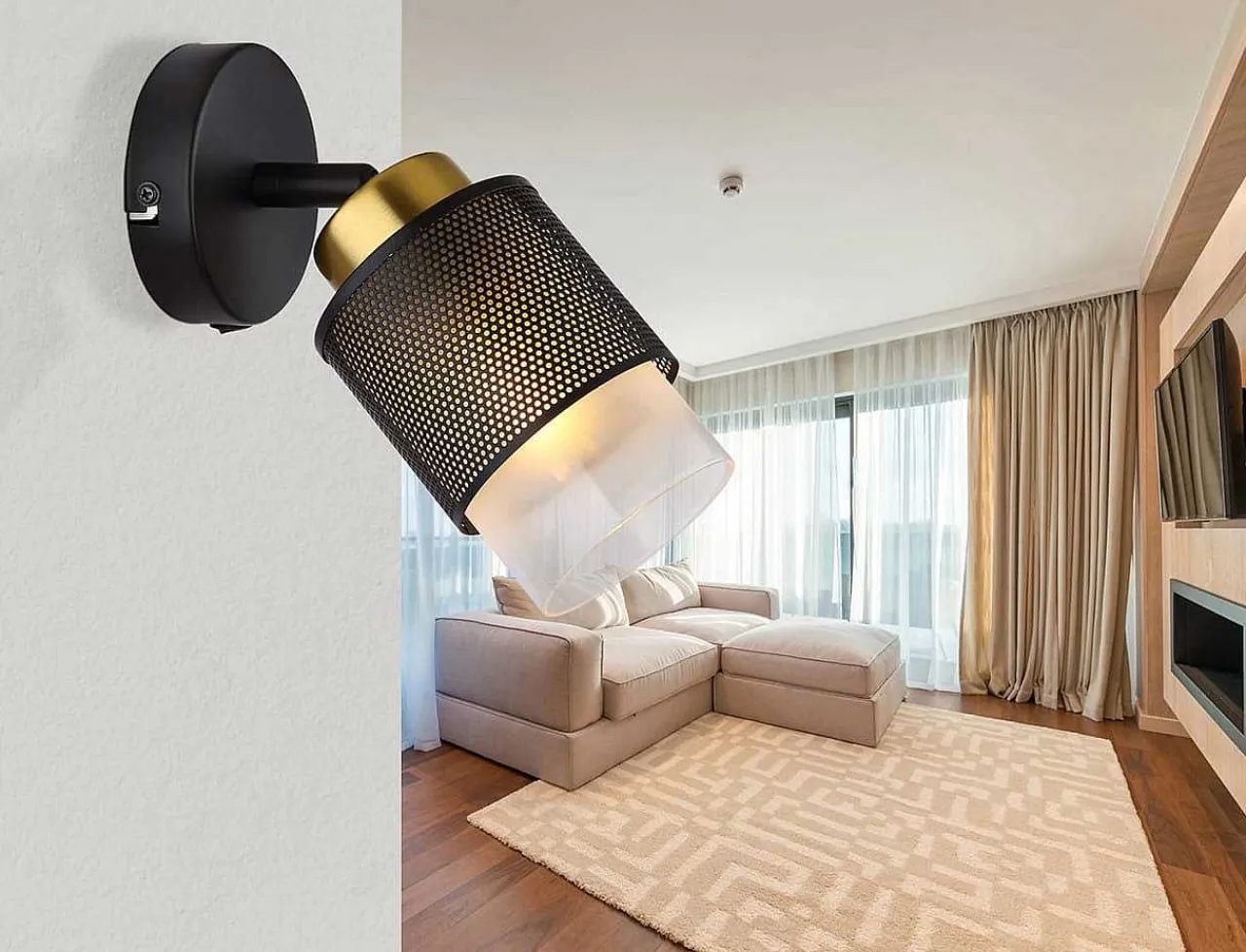 mutoni light Strahler Quellix Metall Schwarz Matt Gold 1Xe27> Wandleuchten