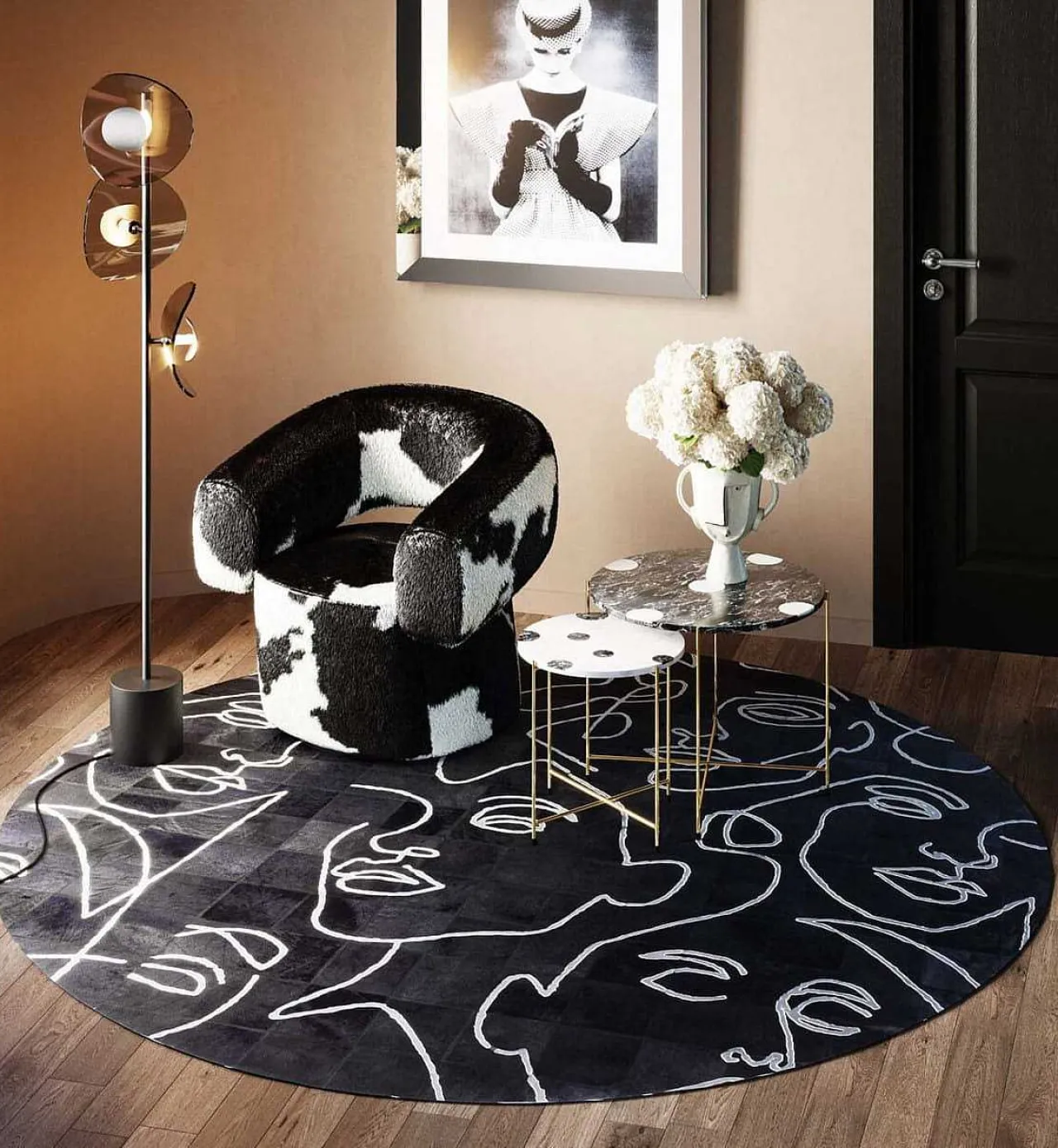 KARE Design Teppich Art Faces Rund 250> Felle & Fellteppiche
