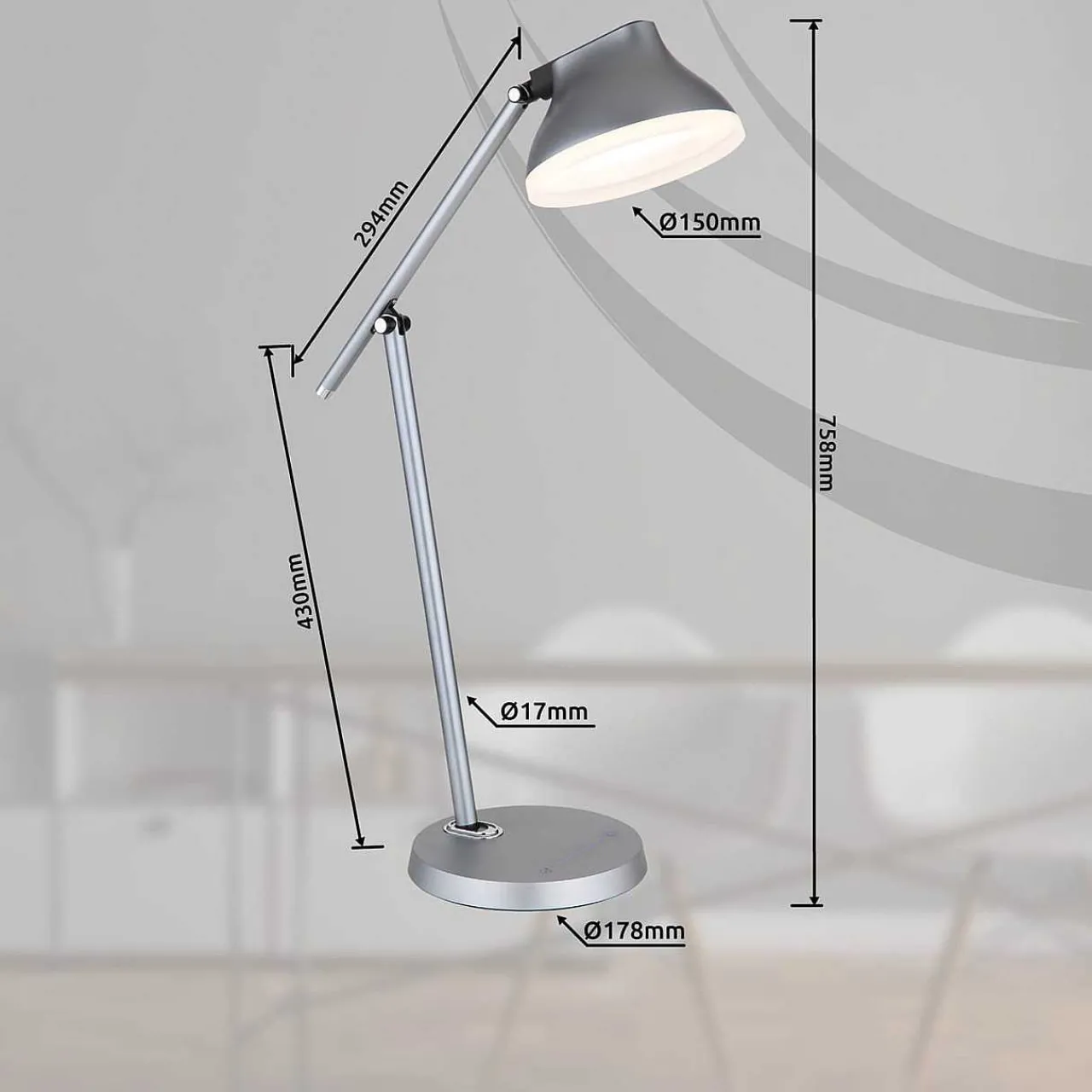 mutoni light Tischleuchte Halvar Aluminium Grau Matt Led> Led-Tischleuchten