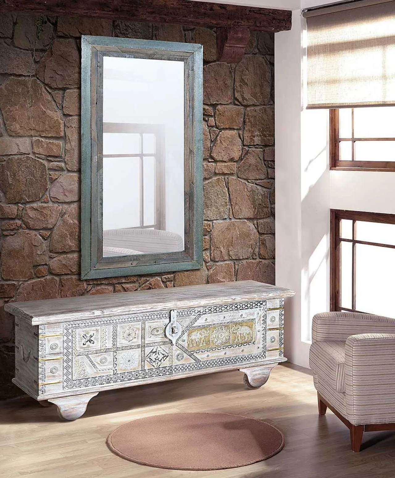 mutoni inspiration Truhe Cottage Mango Vintage Weiss 116X40> Kisten & Truhen
