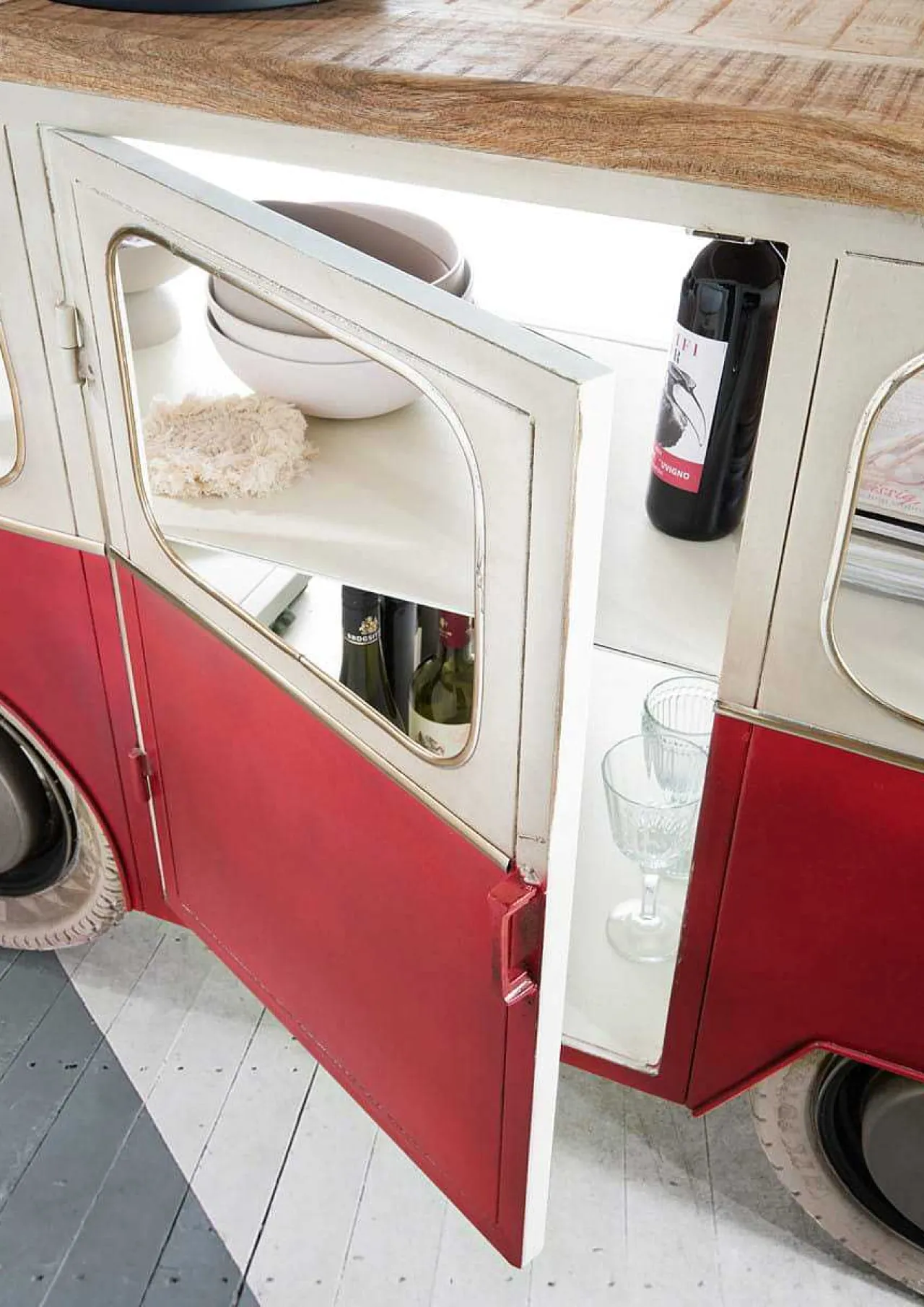 mutoni vintage Unikat-Fahrzeug-Bar Bussle Rot-Weiss> Barschränke & Bartheken