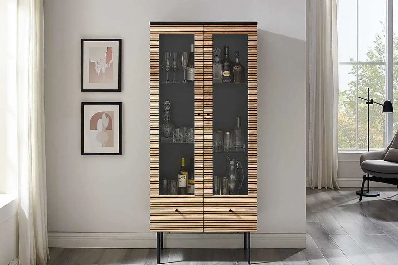 mutoni casual Vitrine Flubna Natur Schwarz 179> Vitrinen