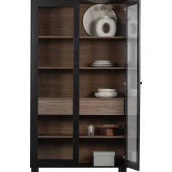 mutoni living Vitrinenschrank Goos Kiefer Schwarz Walnuss 110X200> Vitrinen