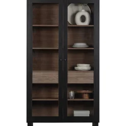 mutoni living Vitrinenschrank Goos Kiefer Schwarz Walnuss 110X200><noscript><img width=
