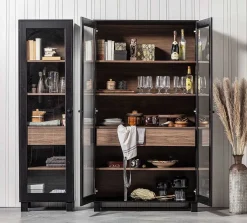 mutoni living Vitrinenschrank Goos Kiefer Schwarz Walnuss 110X200><noscript><img width=