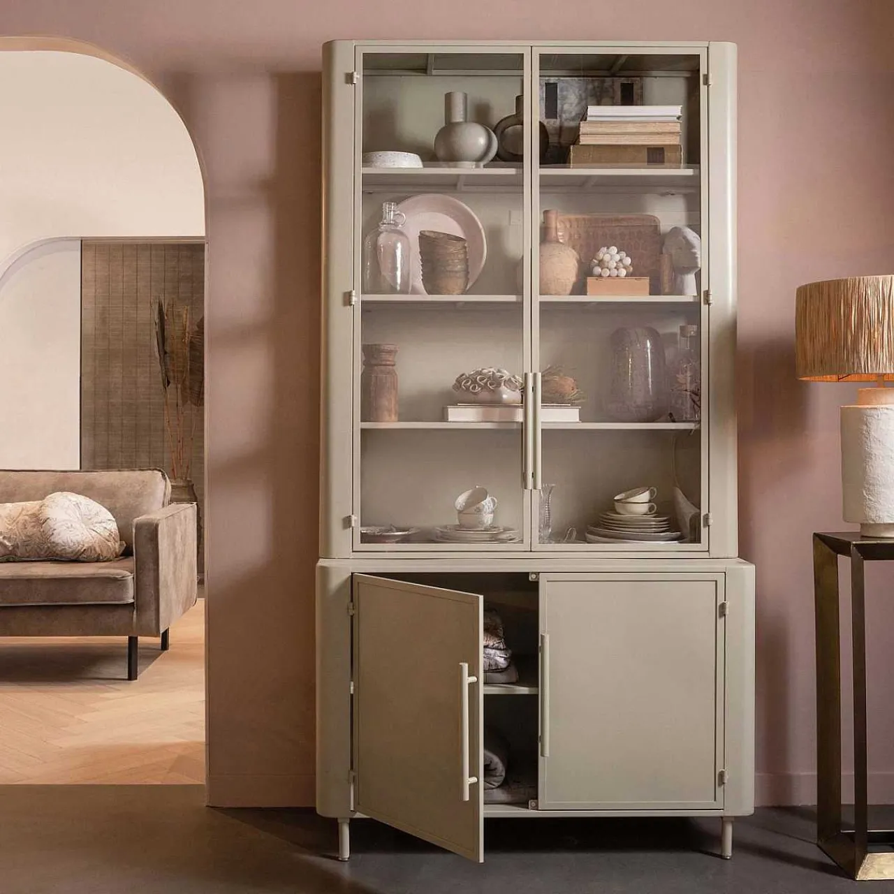 mutoni living Vitrinenschrank Unlock Metall Greige 210X110> Vitrinen
