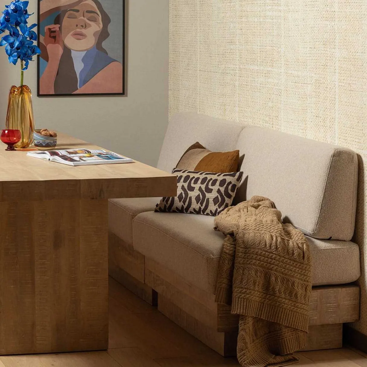 mutoni living Wandbank Balk Mangoholz Natur> Bänke