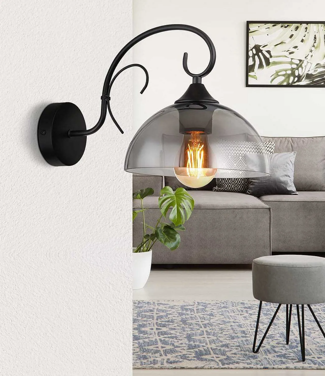 mutoni light Wandleuchte Cottage Metall Schwarz Matt 1Xe27> Wandleuchten