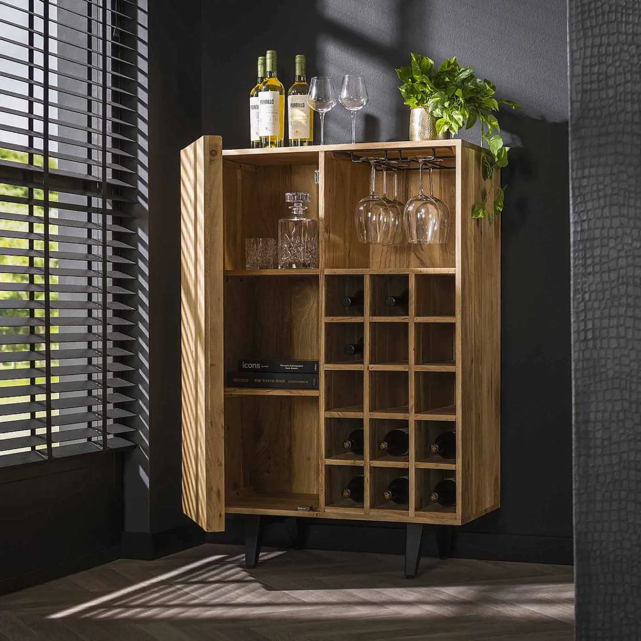 mutoni industrial Weinschrank Block Akazie Natur 80X120> Regale