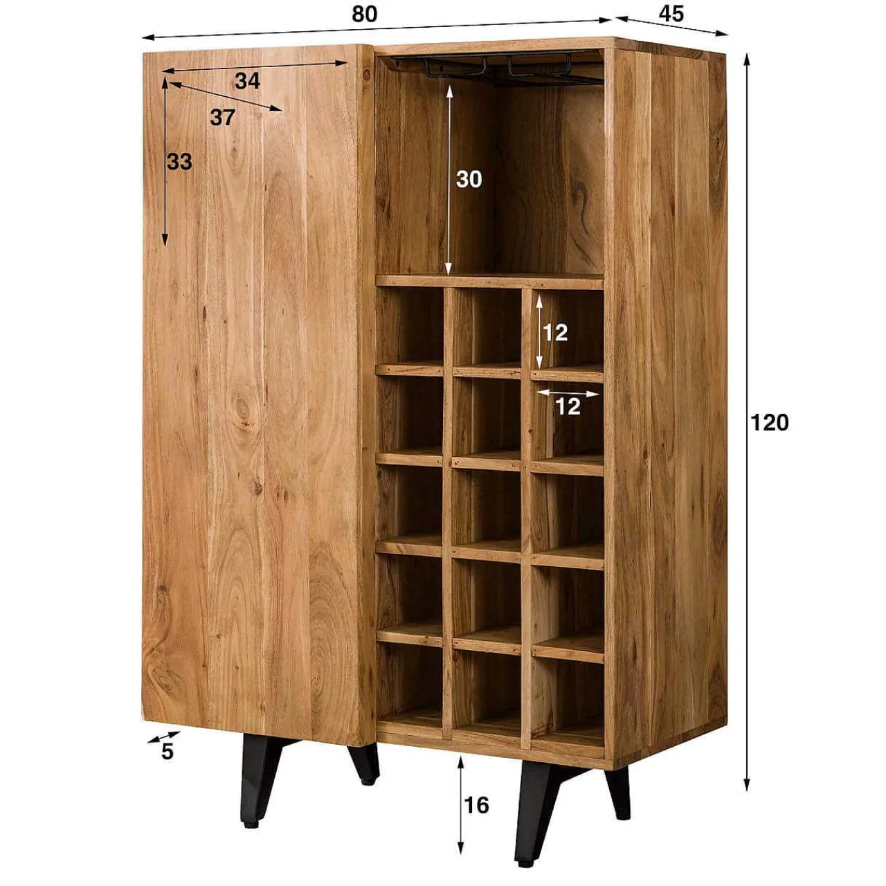 mutoni industrial Weinschrank Block Akazie Natur 80X120> Regale