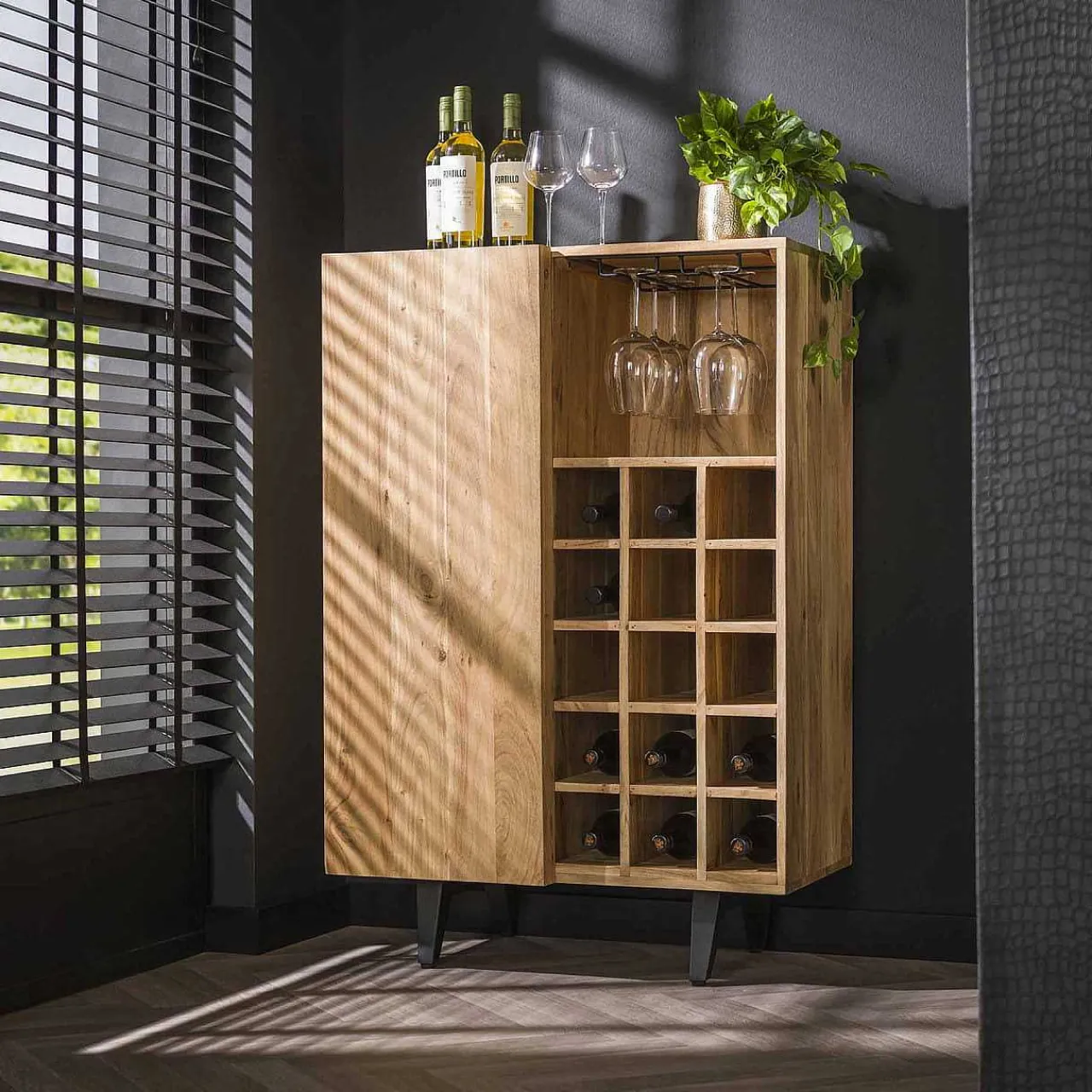 mutoni industrial Weinschrank Block Akazie Natur 80X120> Regale
