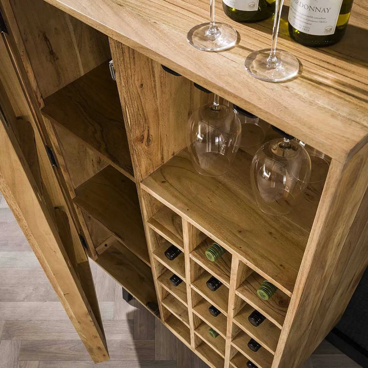 mutoni industrial Weinschrank Block Akazie Natur 80X120> Regale